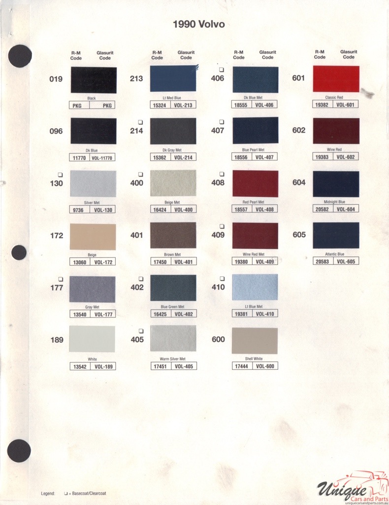 1990 Volvo Paint Charts RM